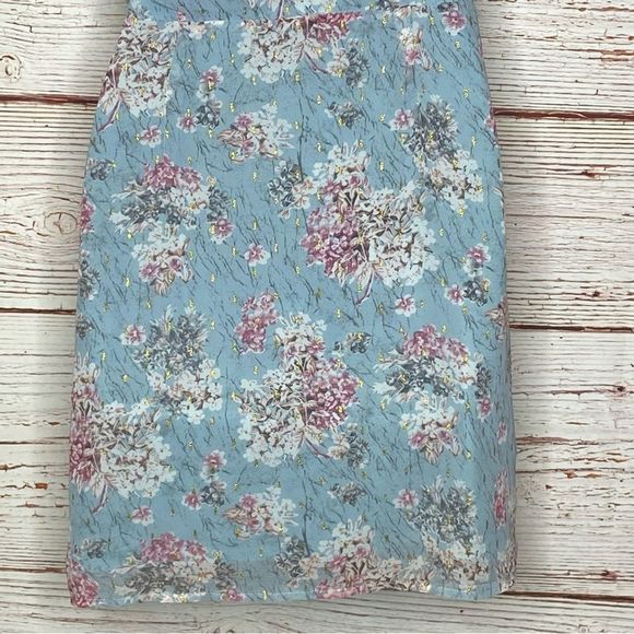 Lulus Way to Wow Dusty Blue Floral Print One Shoulder Faux-Wrap Dress Sz L - Picture 13 of 16